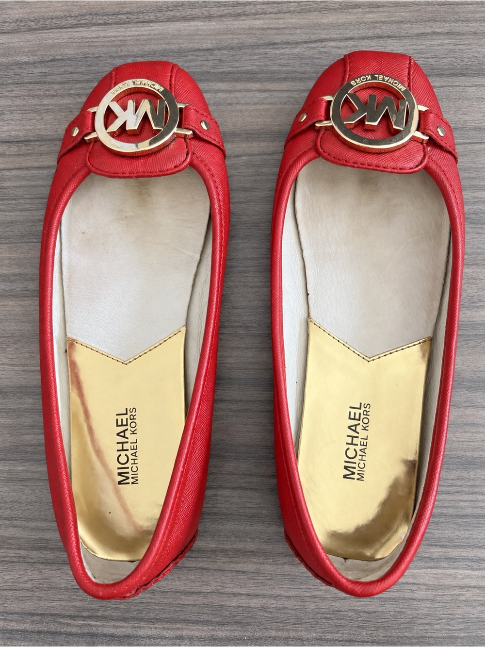 Michael Kors Red Leather Logo Buckle Ballet Flats